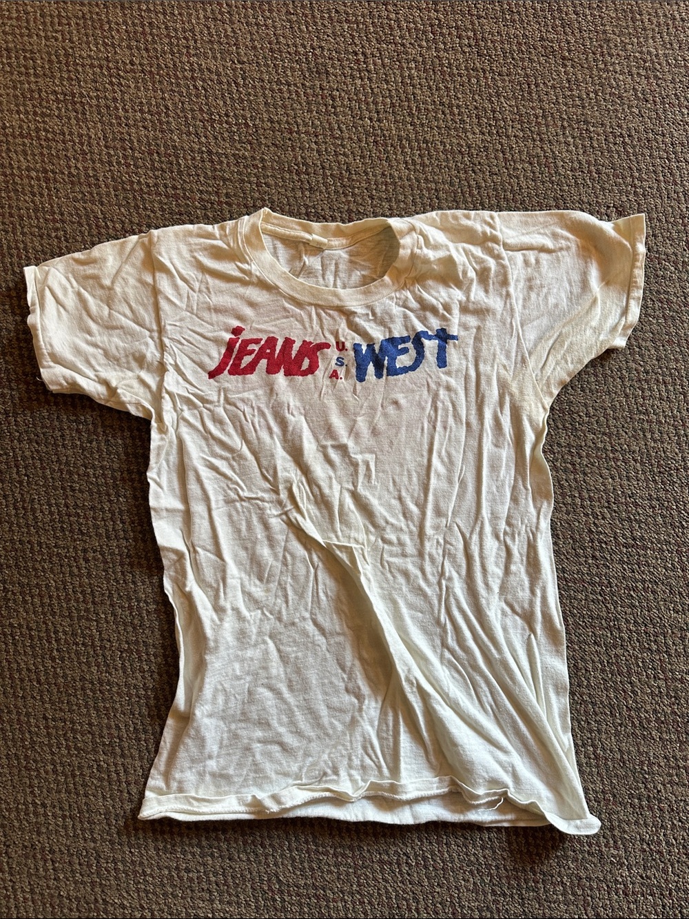 Jeans West Vintage Logo Tee in Cream with Red & Blue Graphic